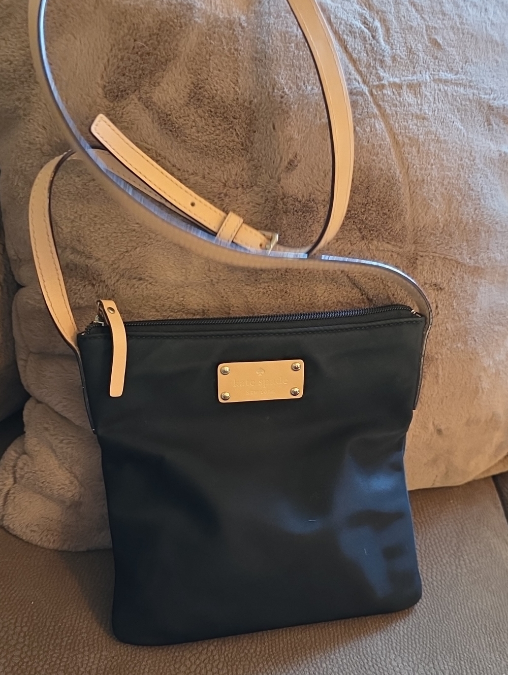 kate spade Black Crossbody with Beige Strap and Gold Plate